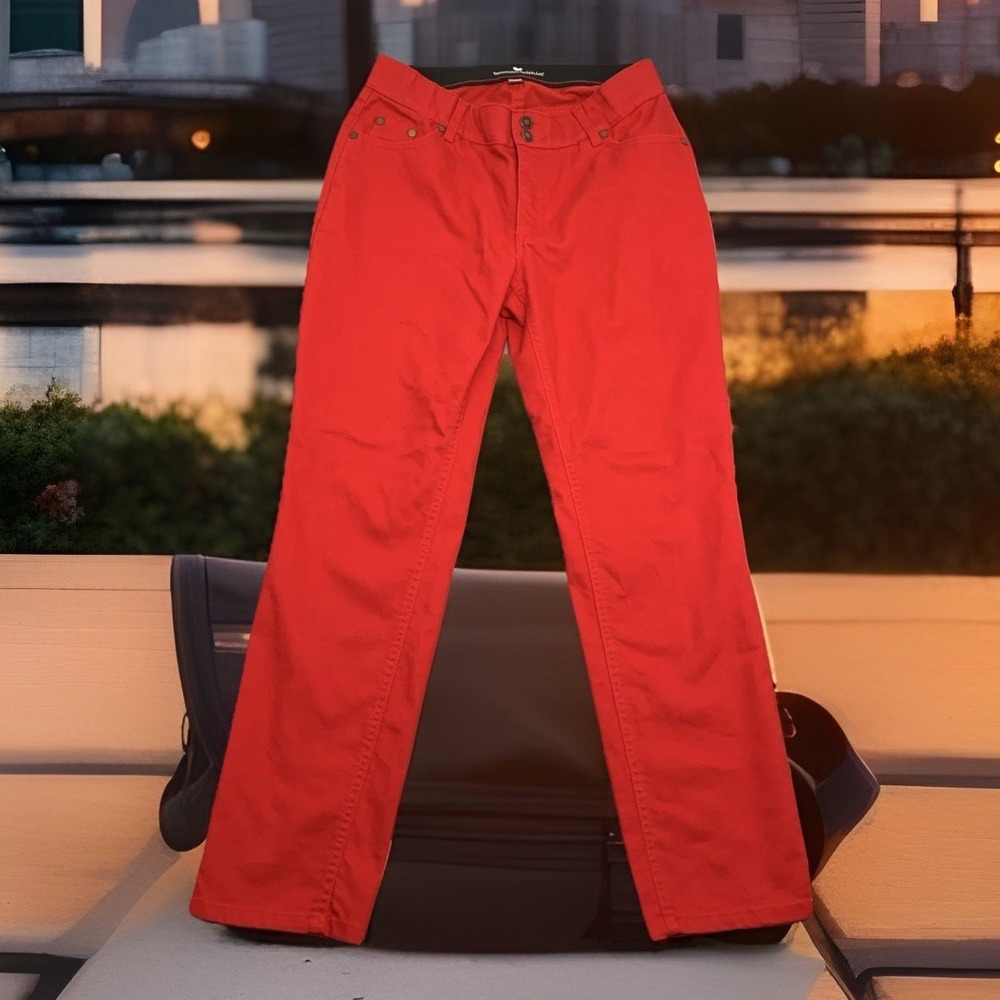 Woman Within‎ Khaki Pants Straight Leg Elastic Waist Stretch Red Size 12